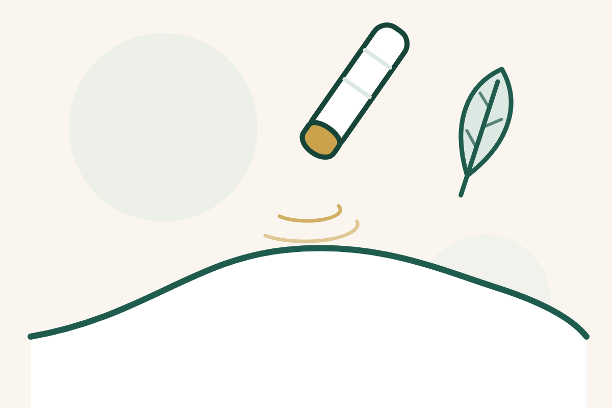 Illustration: glimmende Moxa-Zigarre mit sanften Wärmewellen und Beifussblatt